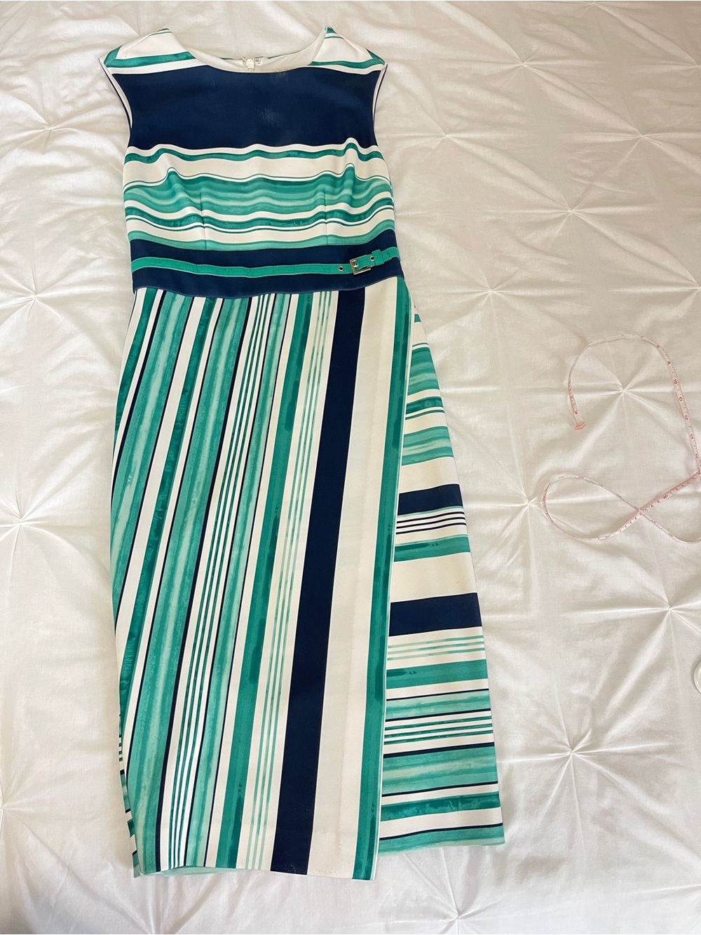 New York & Company Green, Navy & White Striped Midi Skirt